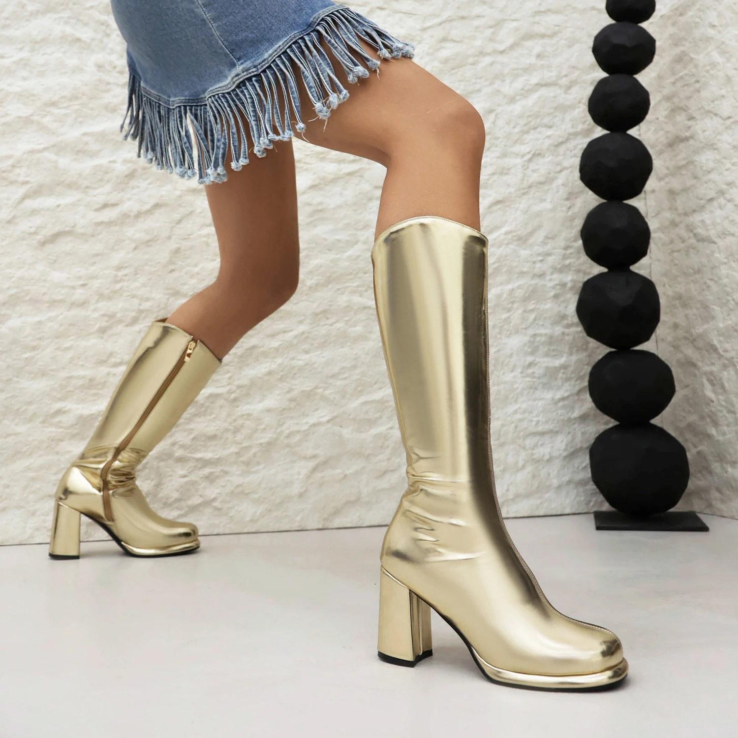 Gold Silver Elegant Knee High  - Winter Clothing For Women review and price